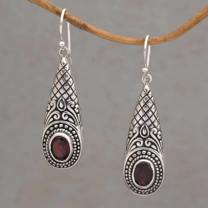 Glossy gem earrings-NOVICA Handmade Sterling Silver 'Sparkling Delight' Garnet Earrings (Indonesia) - 1.9*0.5