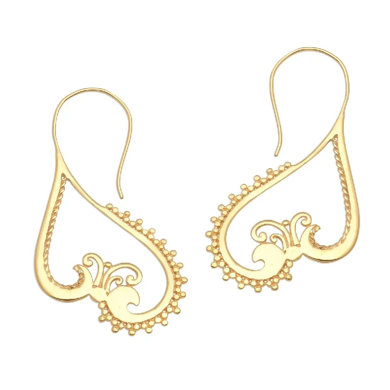 Slanted gem earrings-NOVICA Keramas Waves, Gold plated drop earrings - 1.2