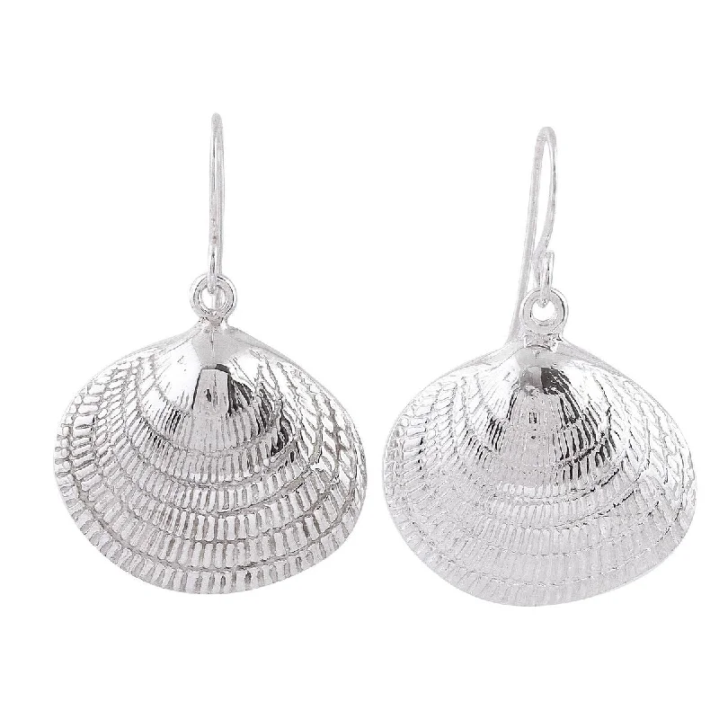 Worn finish earrings-NOVICA Mediterranean Shells, Sterling silver dangle earrings - 1.6*1.2