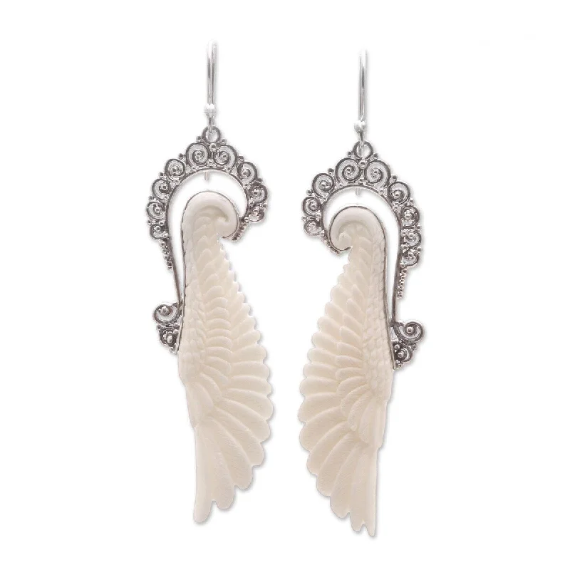 Five-stone earrings-NOVICA Ready to Fly, Sterling silver and bone dangle earrings - 3.1*0.8