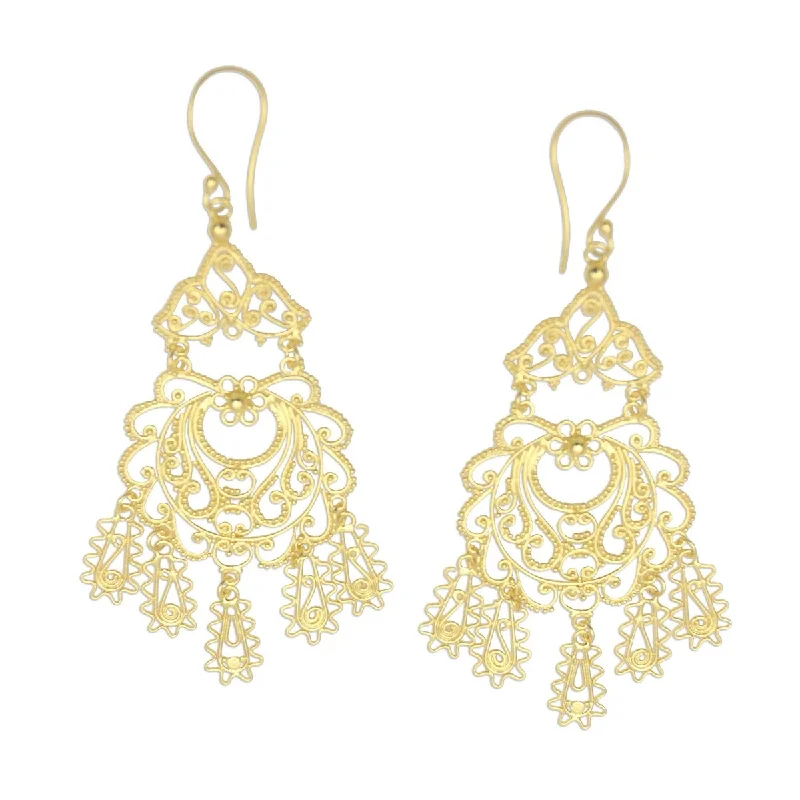 Elevated bar earrings-NOVICA Real Beauty, Gold plated sterling silver chandelier earrings - 3.3*1.2