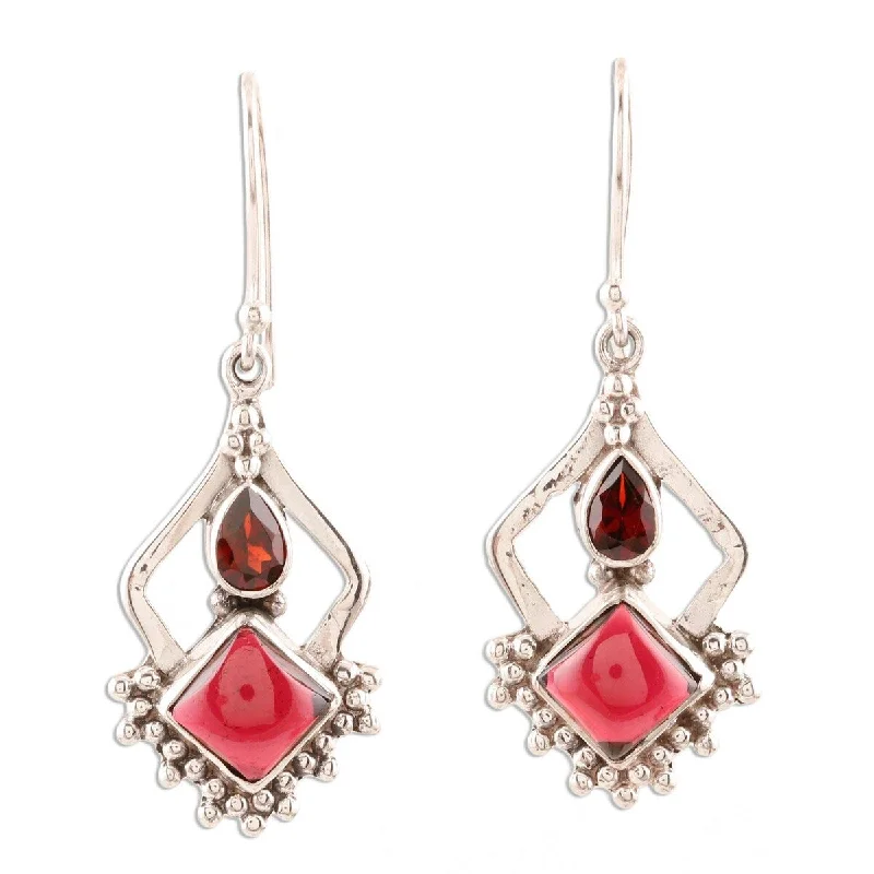 Shiny gold earrings-NOVICA Red Creativity, Garnet dangle earrings - 1.7L*0.6W