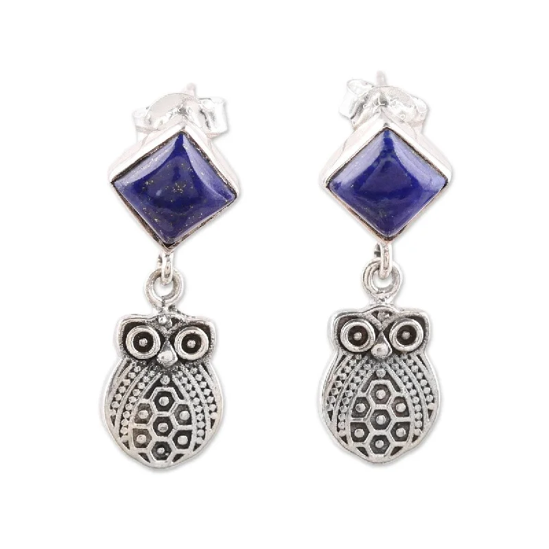 Dense sapphire earrings-NOVICA Royal Owls, Lapis lazuli dangle earrings