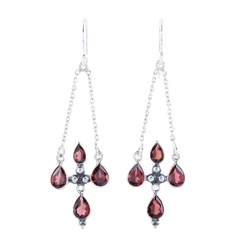 Natural gem earrings-NOVICA Scarlet Flare, Garnet dangle earrings - 2.3*0.7