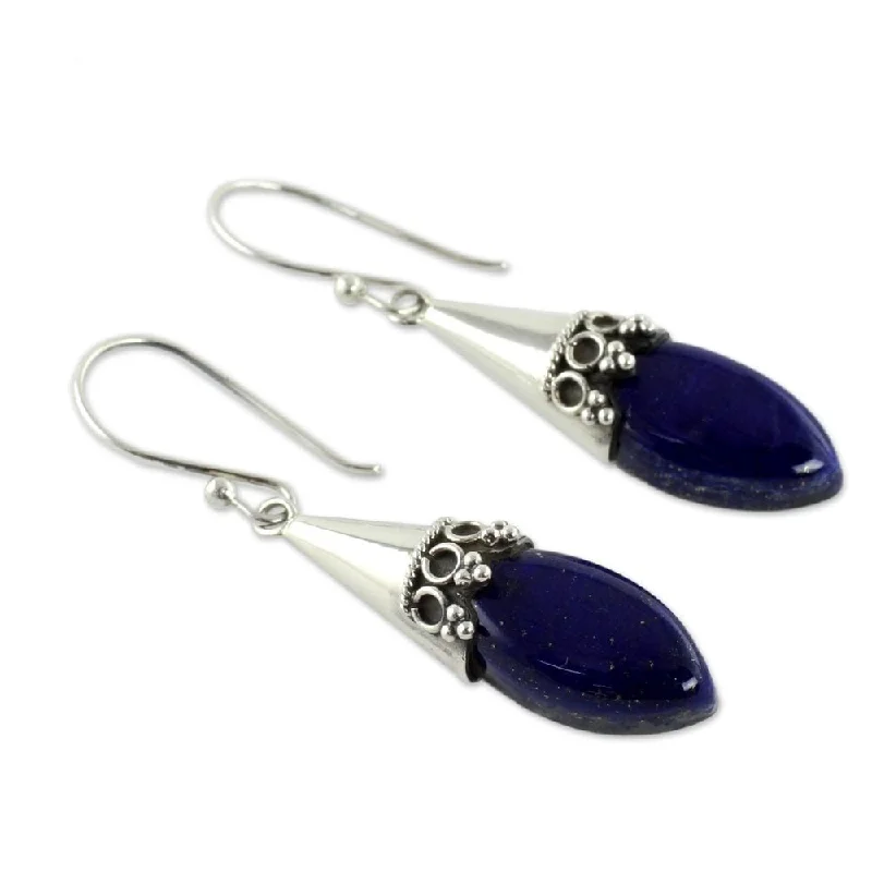 Glistening silver earrings-NOVICA Sterling Silver Regal Lapis Lazuli Dangling Earrings (India)