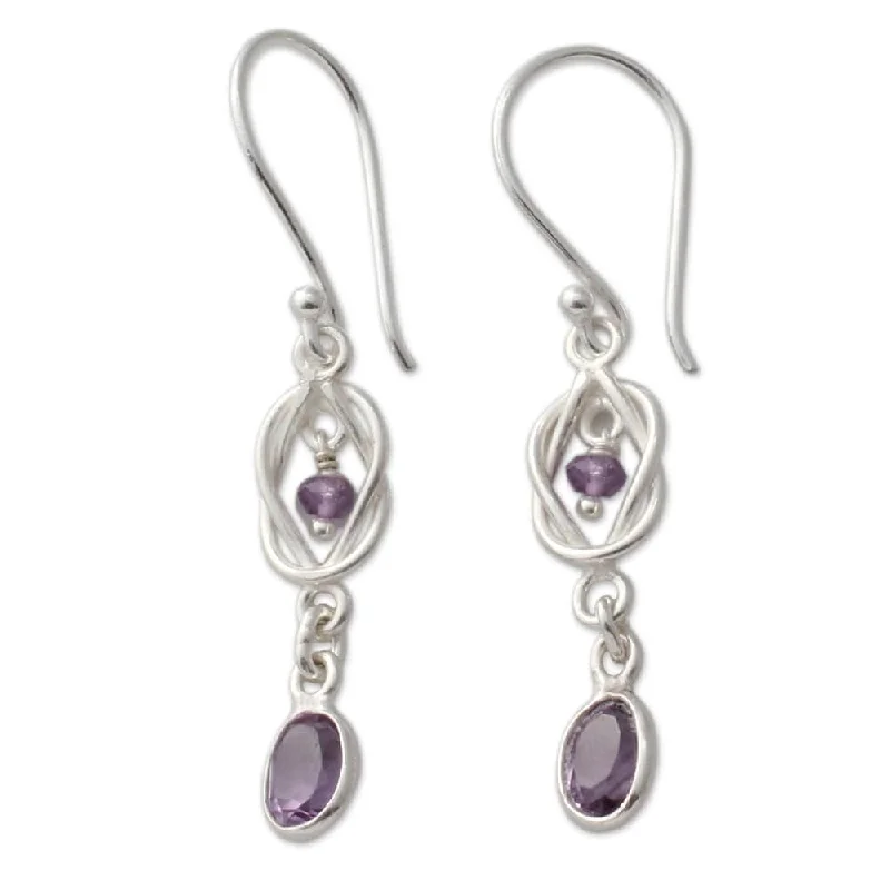 Fine-etched earrings-NOVICA Sterling Silver 'Violet Knot' Amethyst Earrings - 1.8*0.3