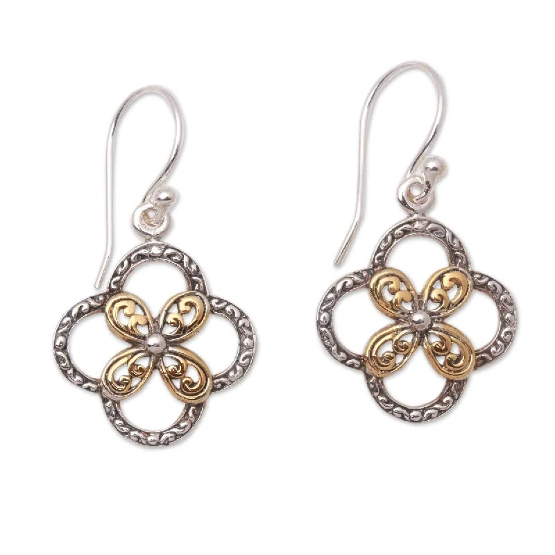 Crested wave earrings-NOVICA Summery Petals, Gold accented sterling silver dangle earrings - 1.4*0.8