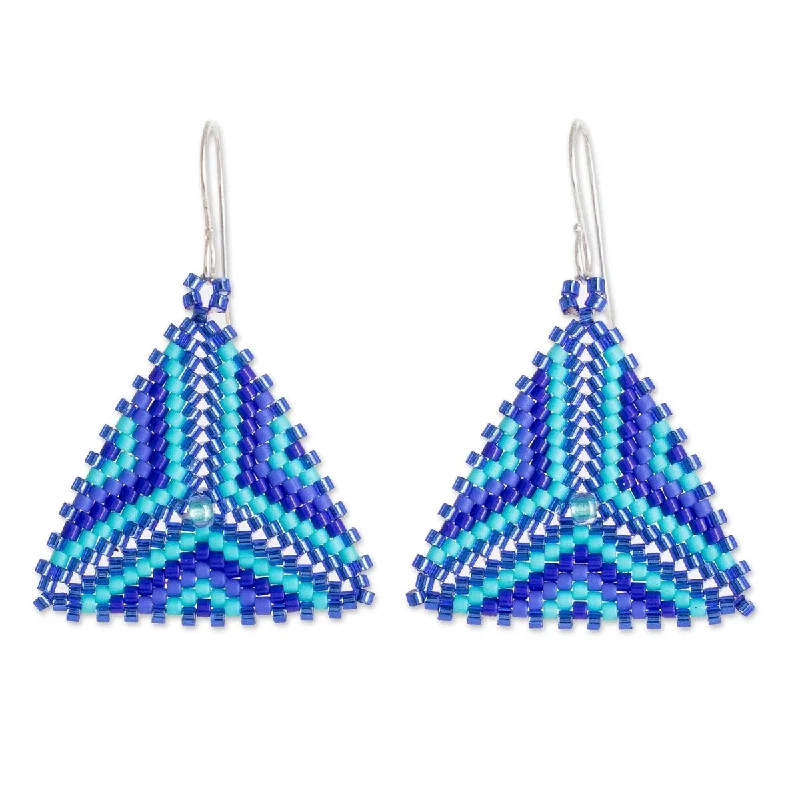 Rough amethyst earrings-NOVICA Tribal Triangles, Glass beaded dangle earrings