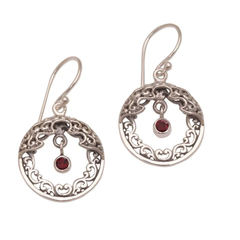 Shimmering crystal earrings-NOVICA Uluwatu Moon, Garnet dangle earrings - 0.9*0.7