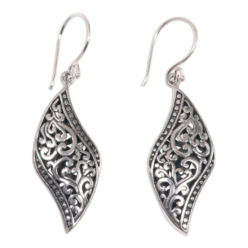 Tribal carved earrings-NOVICA Voluptuous Leaf, Sterling silver dangle earrings - 2*0.6