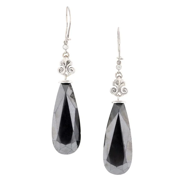 Twisting design earrings-One of a Kind - Hematite & Diamond Drop Earrings- Doyle & Doyle