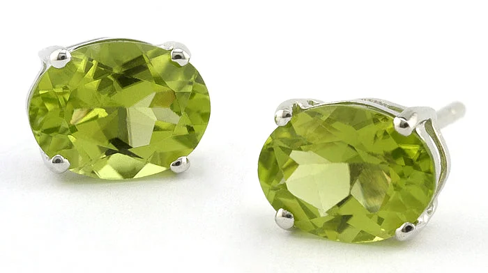 Ridged pattern earrings-Oval Peridot Stud Earrings, 6x8mm.