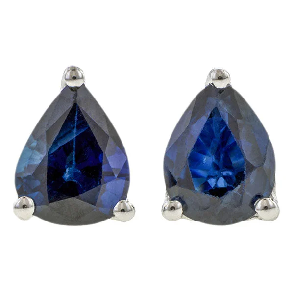 Slanted gem earrings-Pear Faceted Sapphire Stud Earrings