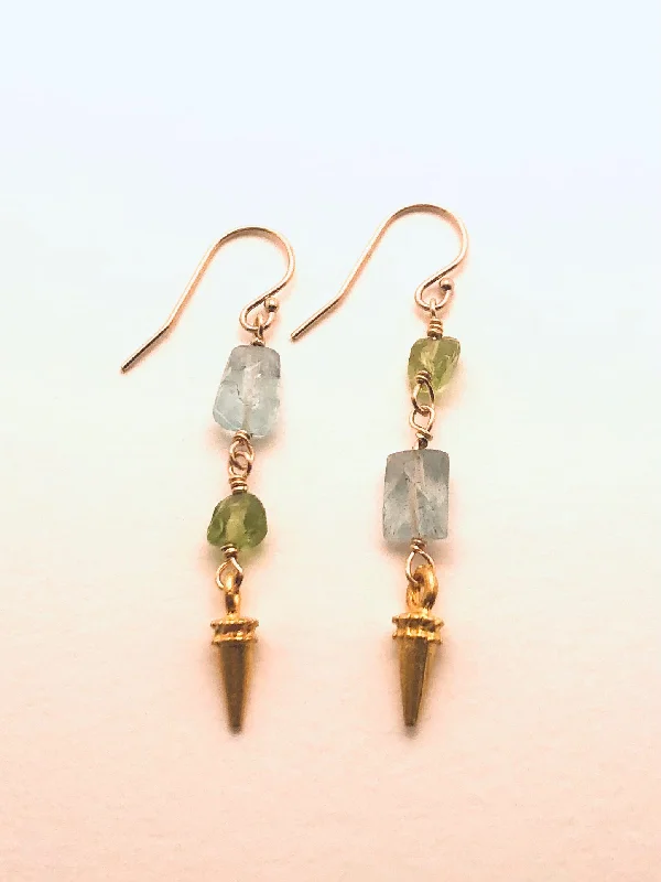 Prism-effect earrings-Peridot, Aquamarine with Dagger Component Earrings