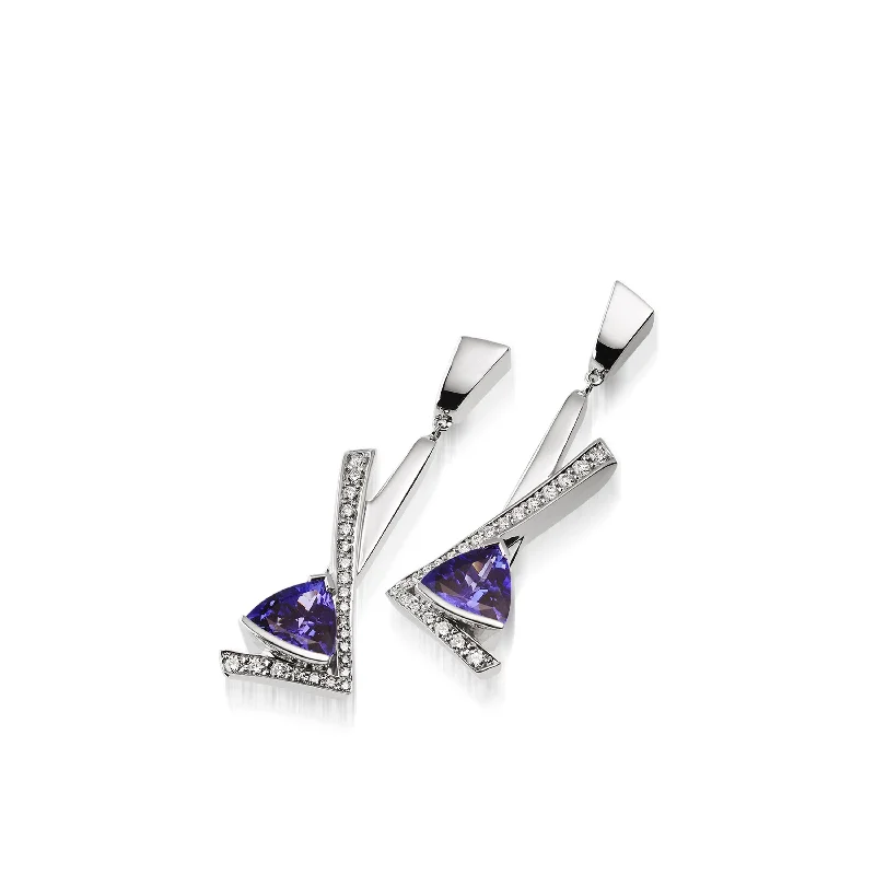 Worn finish earrings-Pinnacle Gemstone Dangle Earrings with Pave Diamonds