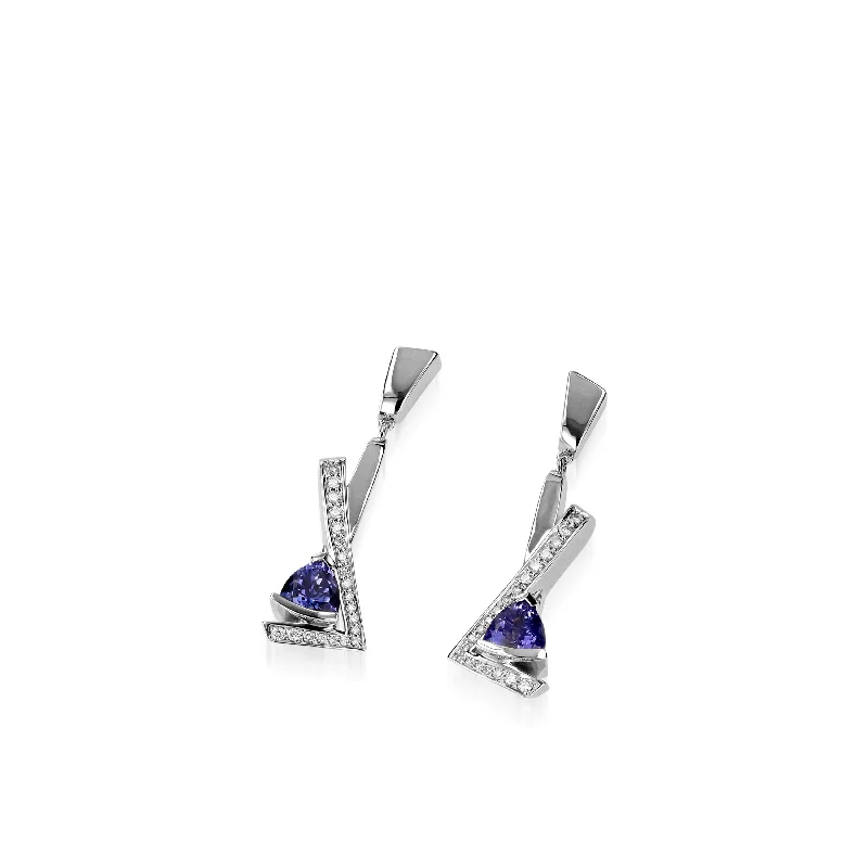 Tapered stone earrings-Pinnacle  Petite Gemstone Dangle Earrings with Pave Diamonds