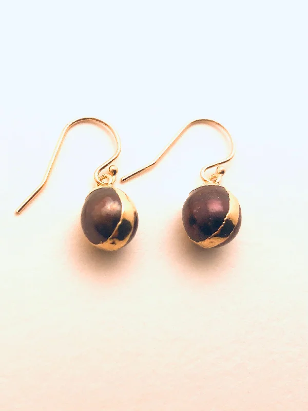 Dusk moon earrings-Purple Pearl wrapped in Vermeil Earrings