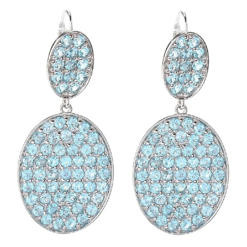 Full-set pave earrings-Rhodium Over Sterling Silver 10.3ctw Swiss Blue Topaz Drop Earrings 1.8'L