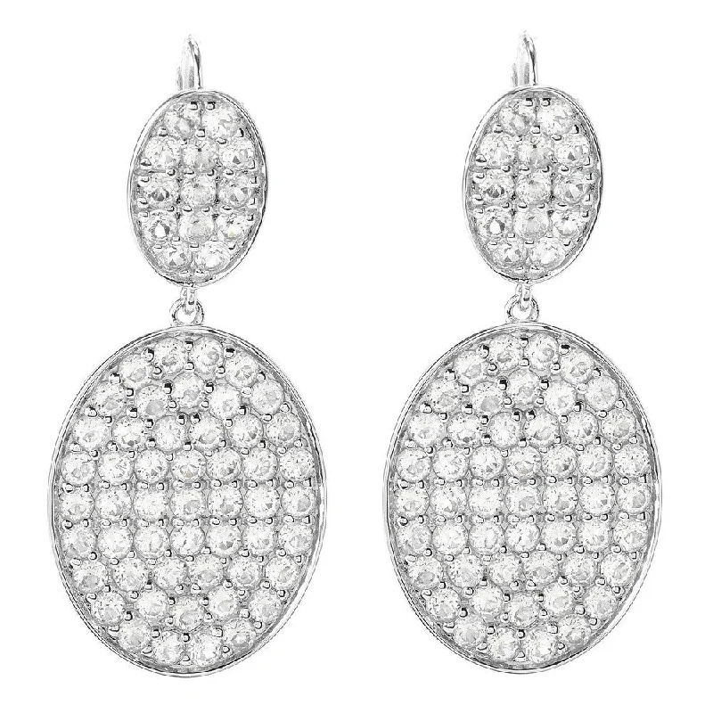 Hand-chiseled earrings-Rhodium Over Sterling Silver 10.3ctw White Topaz Drop Earrings 1.8'L