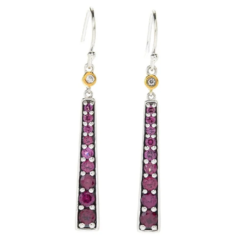 Smooth sweep earrings-Rhodolite & White Zircon Graduated Elongated Earrings