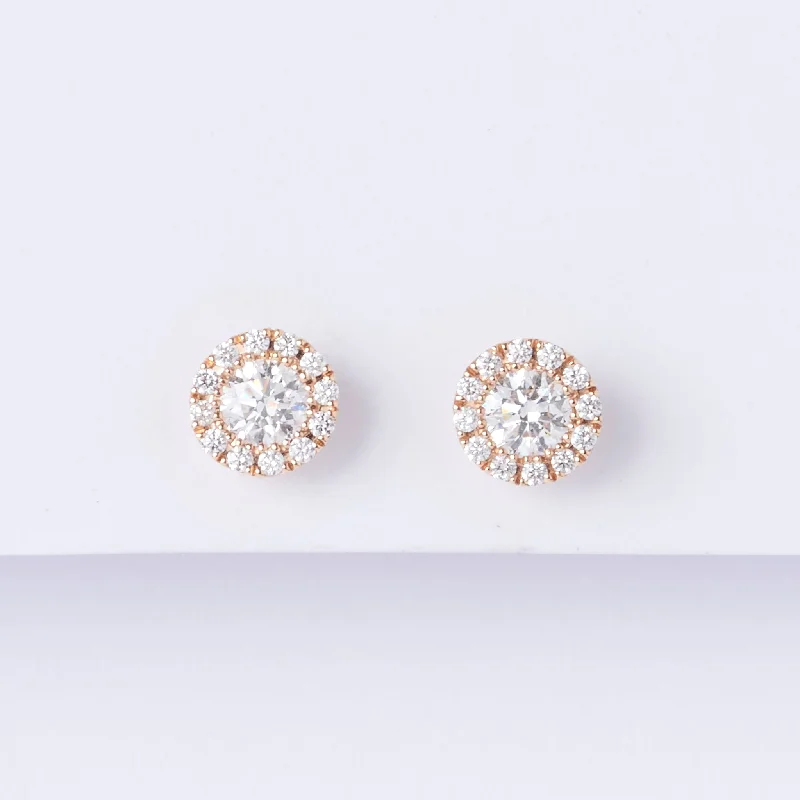 Grained stone earrings-Rose Gold Diamond Halo Stud Earrings