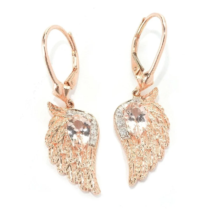 Textured earrings-Rose Gold Plated Over Sterling Silver Morganite and White Natural Zircon Dangle Earrings