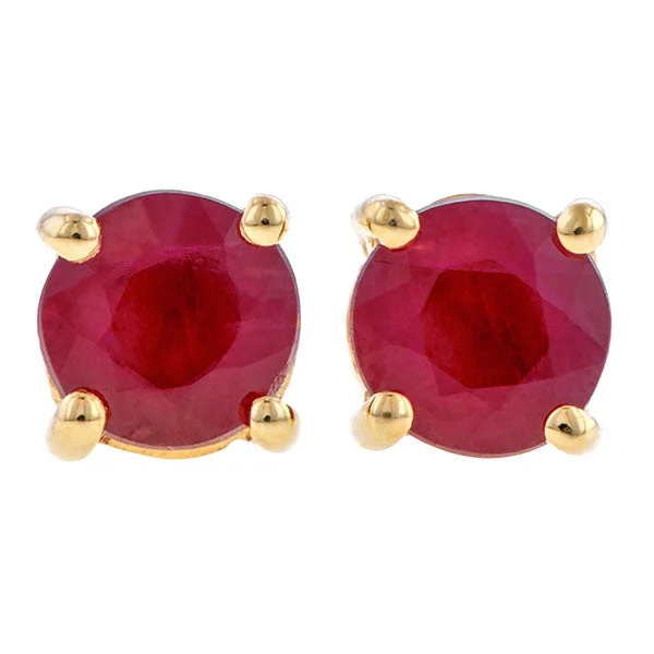 High gem earrings-Round Faceted Ruby Stud Earrings