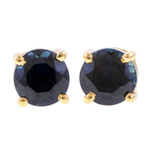 Thin-band earrings-Round Faceted Sapphire Earrings