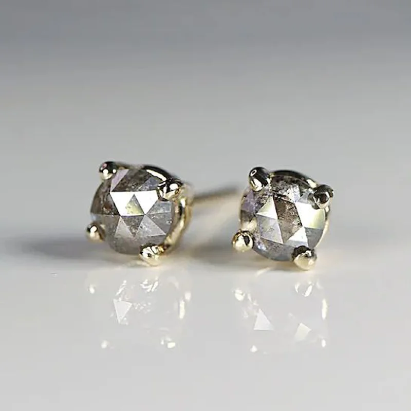 Open-dusk earrings-Salt and Pepper Rose Cut Diamond Stud Earrings: Timeless Elegance