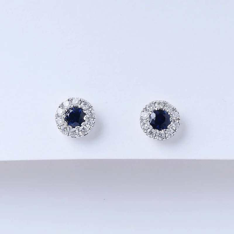 Glinting gem earrings-Sapphire Halo Stud Earrings