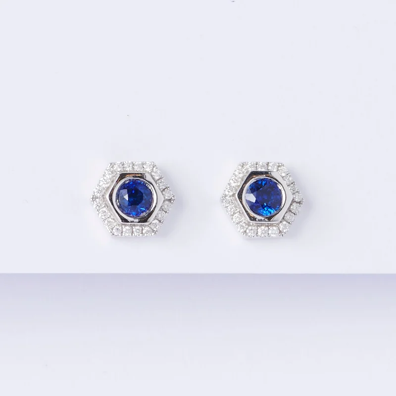 Bold garnet earrings-Sapphire Hex Stud Earrings