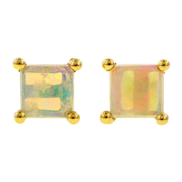 Gripped stone earrings-Square Opal Stud Earrings