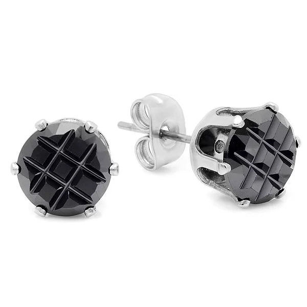 Curved cabochon earrings-Steeltime Stainless Steel Black Stud Earrings