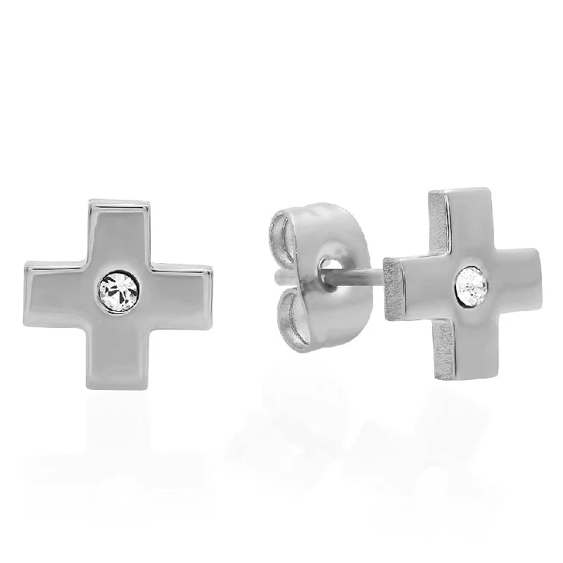 Plaited braid earrings-Ladies Stainless Steel Cross Design Stud Earrings