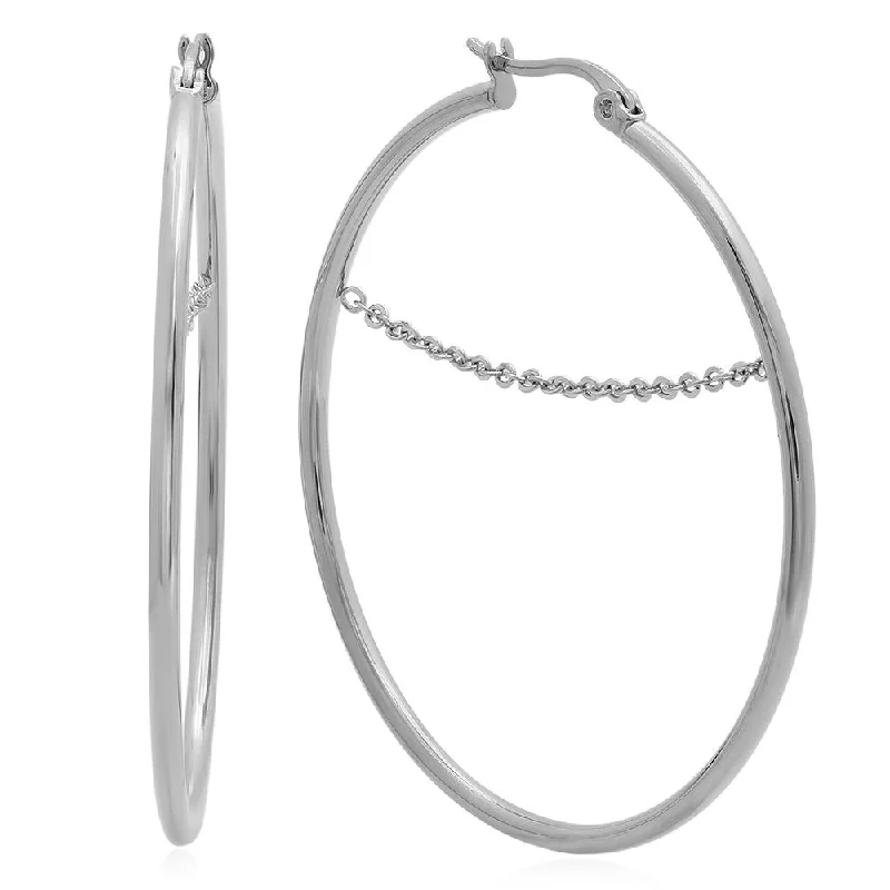 Six-heart earrings-Stainless Steel Hoop Earrings With Chain Links