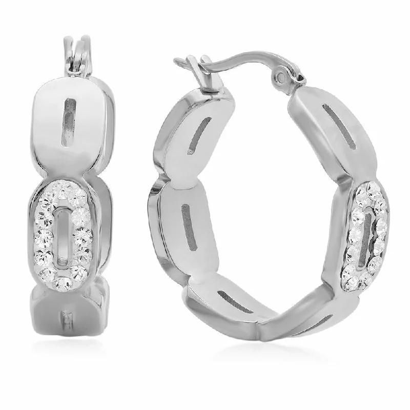 Exact-cut earrings-Stainless Steel Hoop Earrings With SW Stones