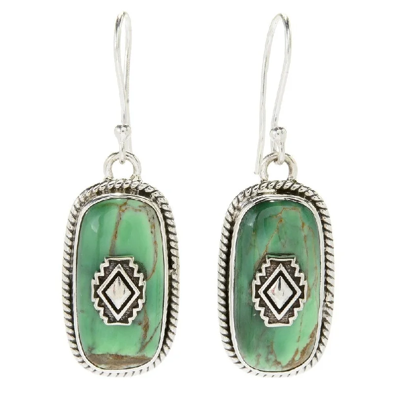 Single pearl earrings-Sterling Silver 1.5" 20 x 10mm Variscite Elongated Drop Earrings