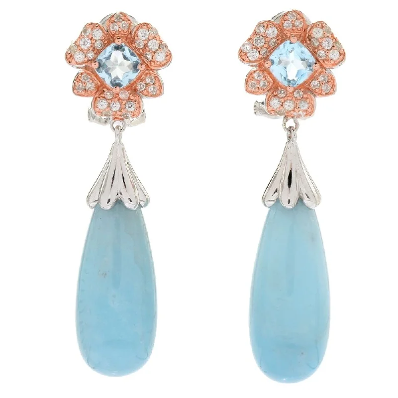 Frosty aquamarine earrings-Sterling Silver 1.75" Aquamarine & Gemstone Drop Earrings