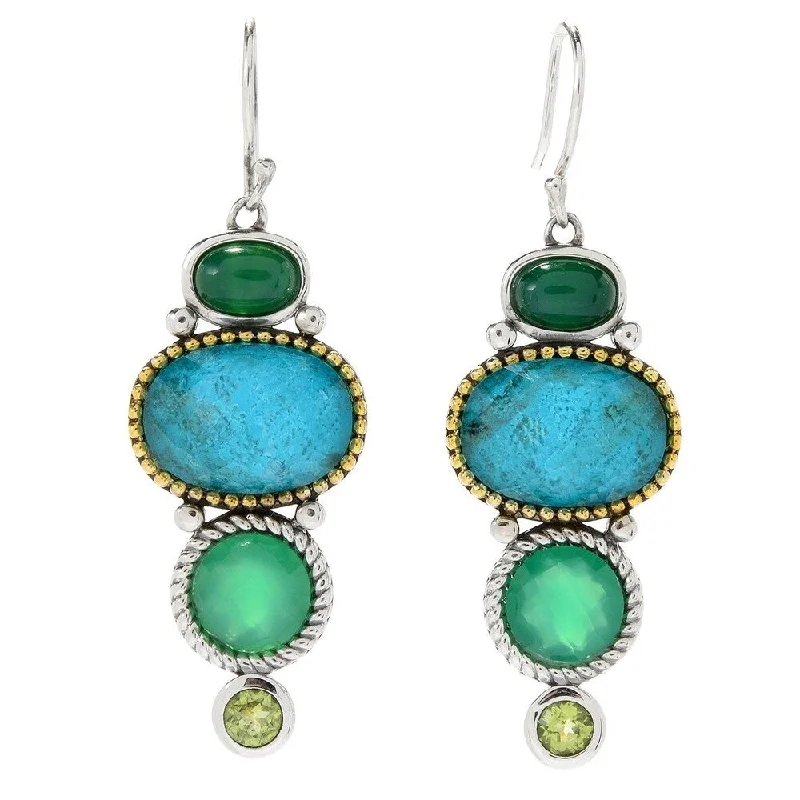 Leaf-wrap earrings-Sterling Silver 1.75" Gemstone Doublet & Chrysocolla Drop Earrings