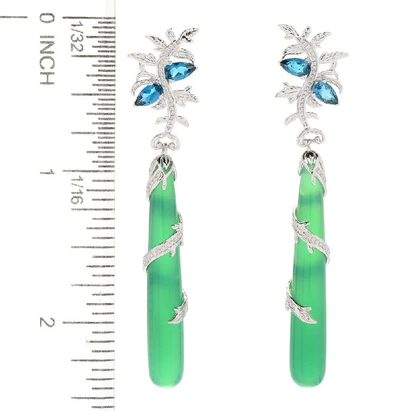 Bud-shaped earrings-Sterling Silver 2.25" Green Agate Vinework Elongated Drop Earrings