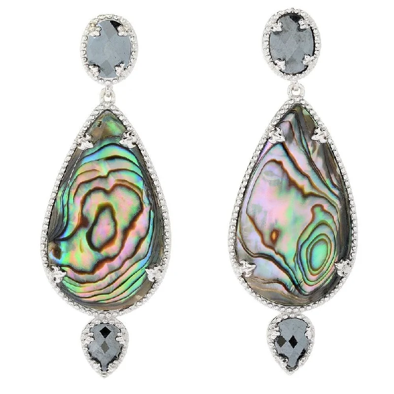 Stained enamel earrings-Sterling Silver 2" 28 x 16mm Abalone & Hematite Drop Earrings