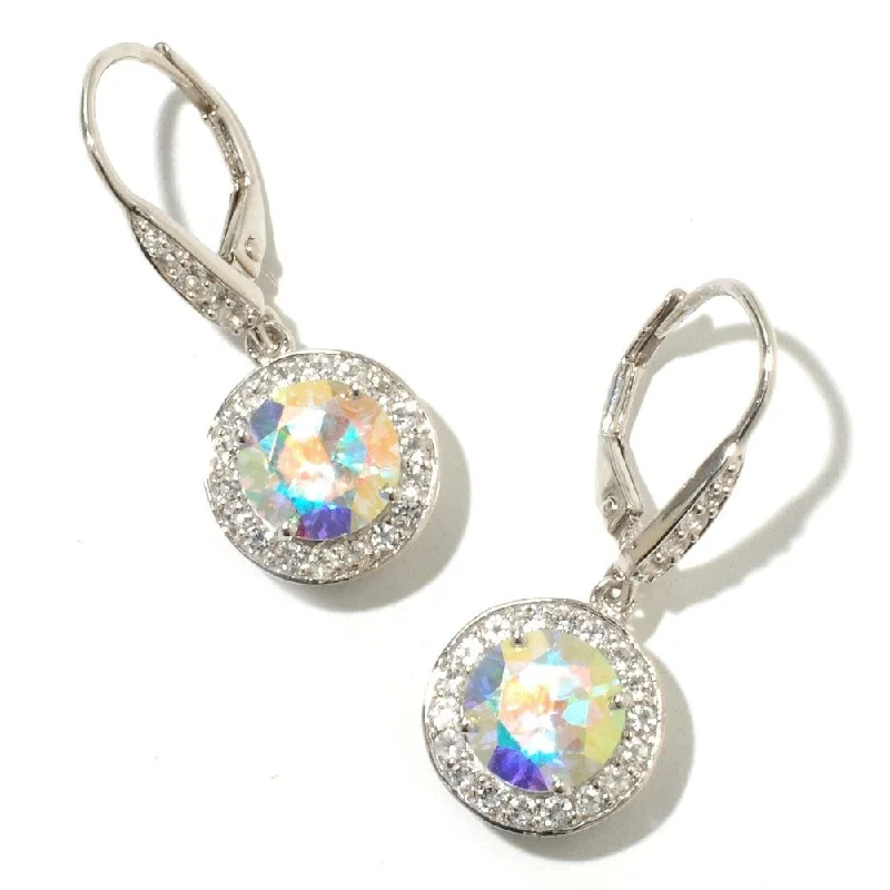 Tapered stone earrings-Sterling Silver 5.7ctw Opal & White Topaz Dangle Earrings 1'L