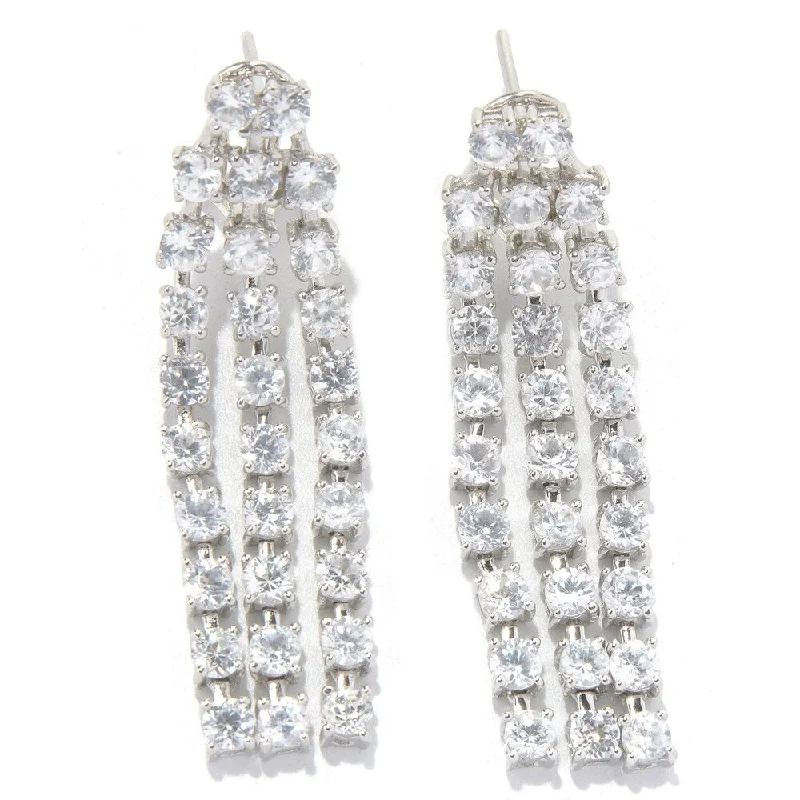 Crested bar earrings-Sterling Silver 9.74ctw White Natural Zircon Drop & Dangle Earring 1.62'L