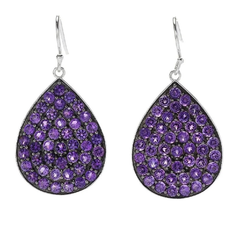 Sleek design earrings-Sterling SIlver 925 African Amethyst Drop & Dengle Earrings