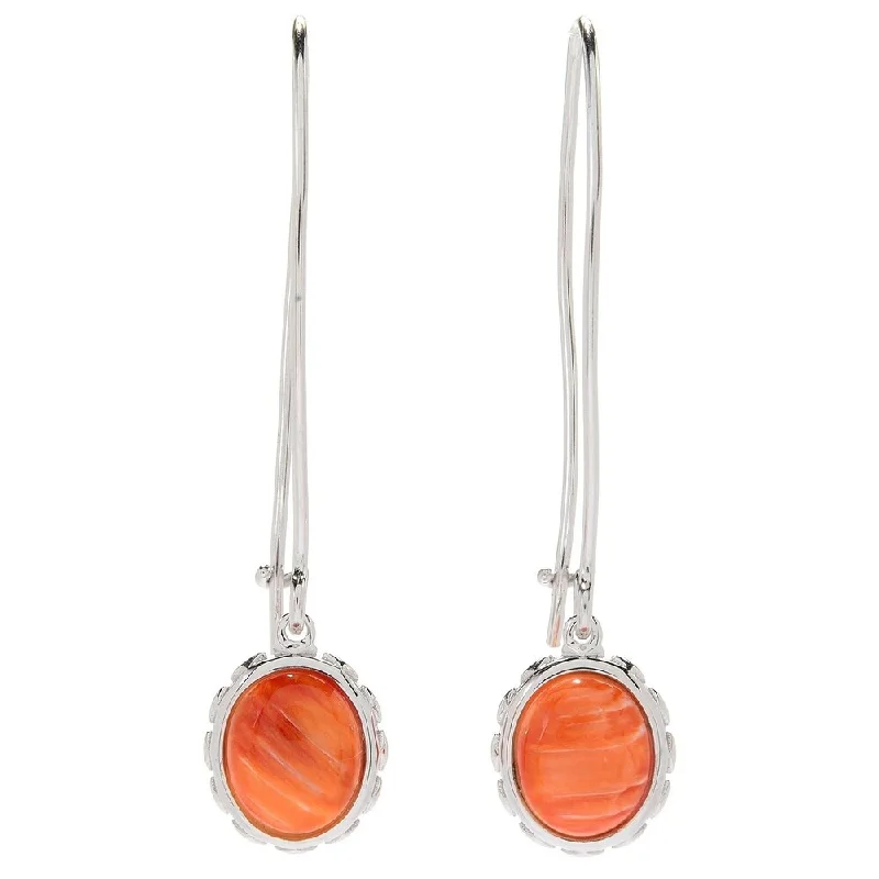 Tapered stone earrings-Sterling Silver 925 Orange Spiny Oyster Drop & Dangle Earrings