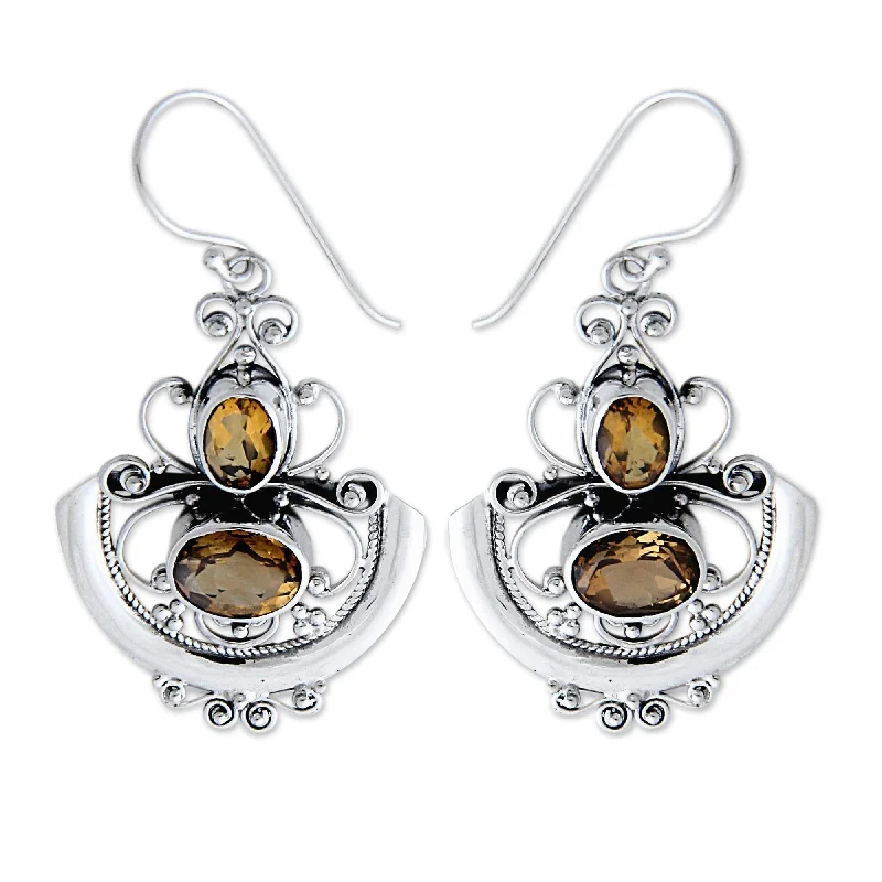 Embedded earrings-Sterling Silver 'Balinese Goddess' Citrine Dangle Earrings Indonesia)