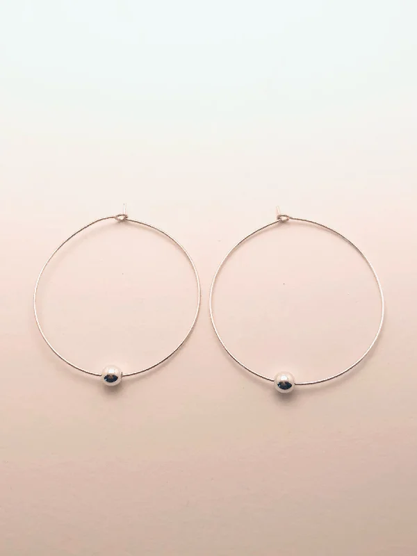 Subtle silver earrings-Sterling Silver Bead Hoops