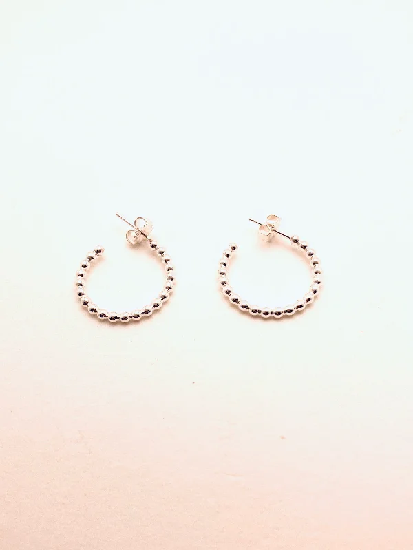 Loose twist earrings-Sterling Silver Bead Wire Hoops