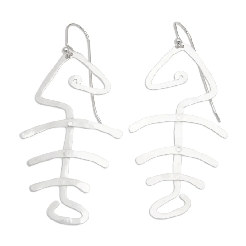 Bold kyanite earrings-Sterling Silver 'Bone Fish Bone' Earrings (Indonesia) - 2.8L*1.2W