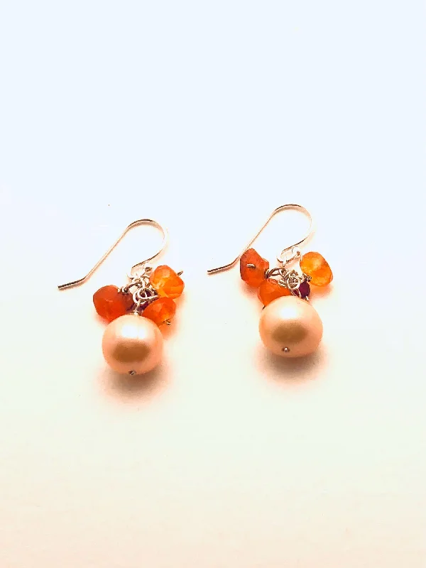 Rising ridge earrings-Sterling Silver Earrings with Pearls and Carnelian